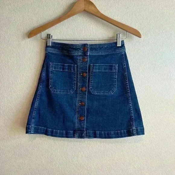 Madewell Stretch Denim Pocket A-Line Snap Front Mini Skirt Jeans xs 00 - Picture 1 of 6